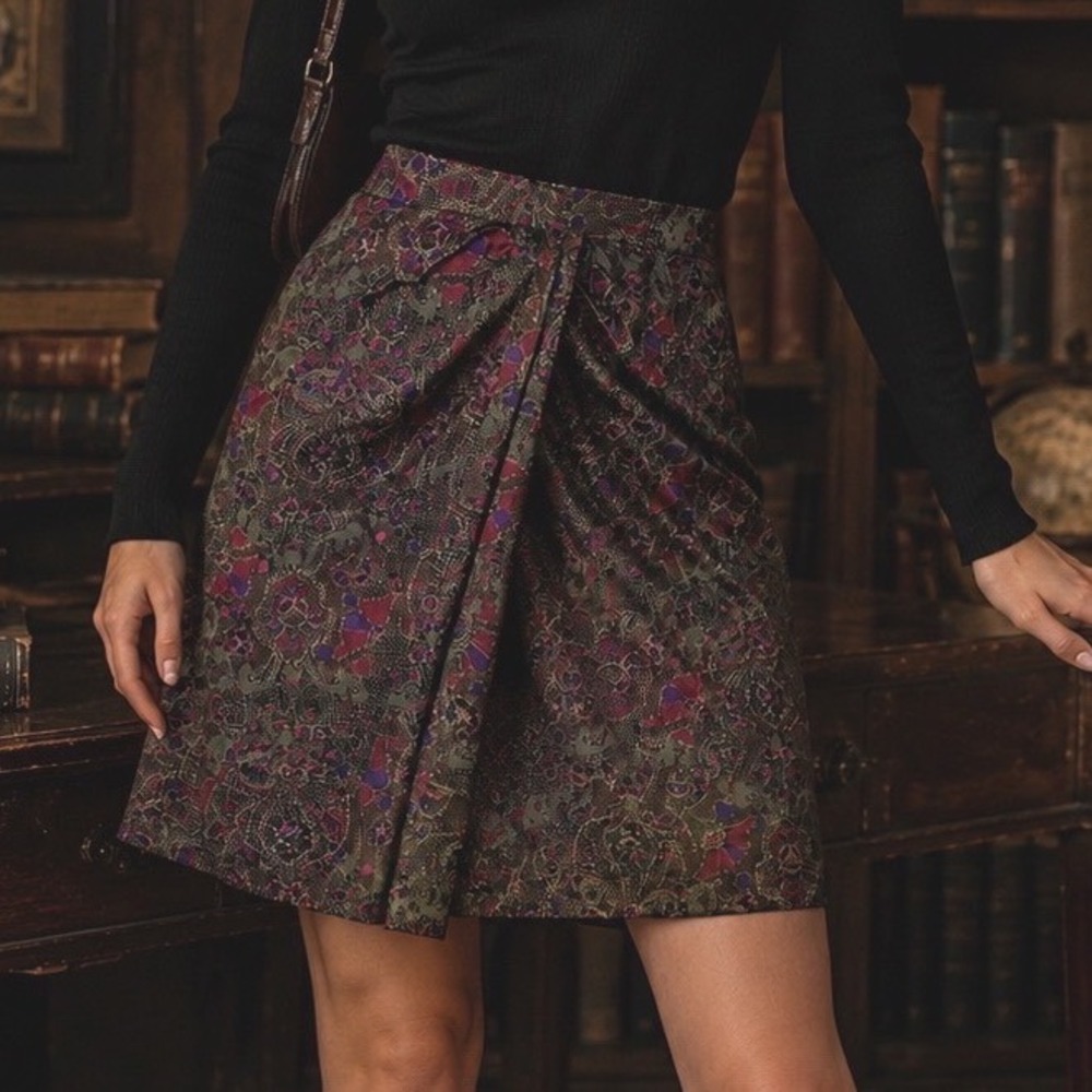 Anne Klein II Vintage 100% Silk Wrap Skirt Paisley Floral Print Lined 2 Petite